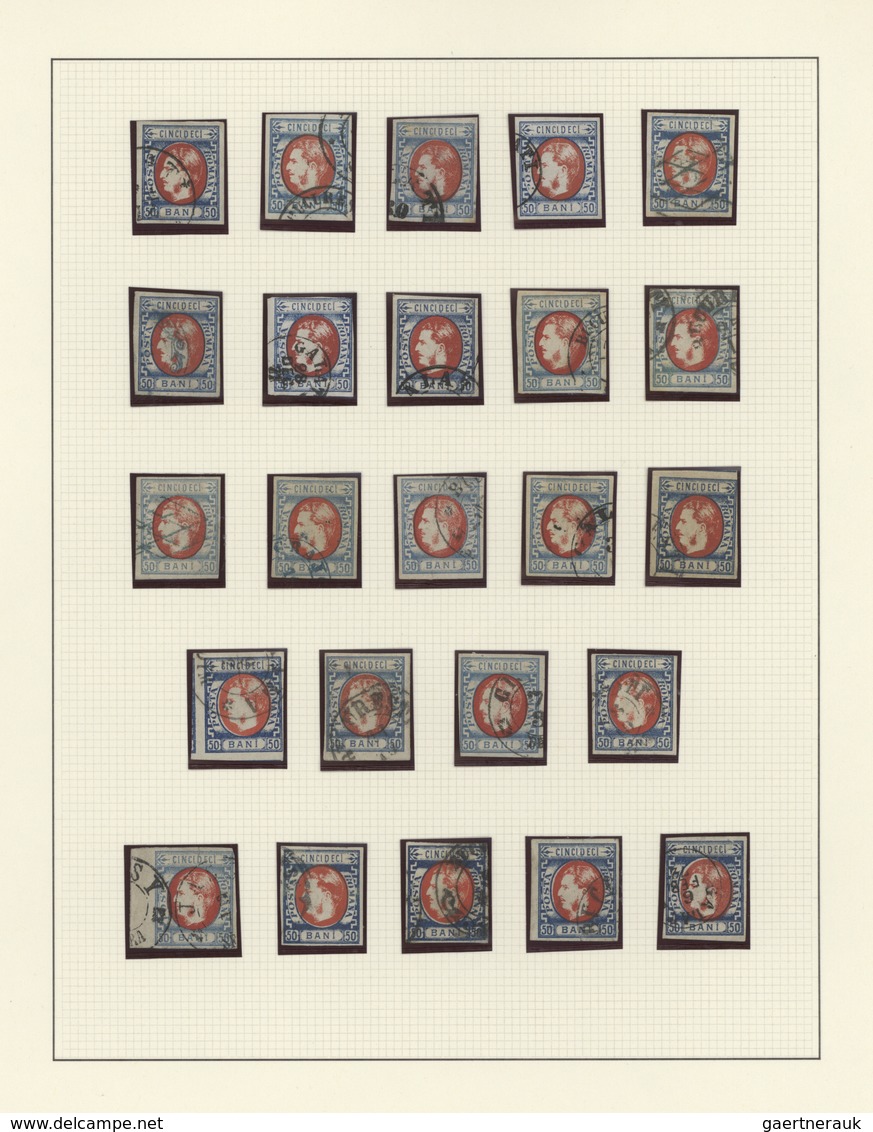 Rumänien: 1869, Carol Heads Imperforate, Used Collection Of 70 Stamps Neatly Arranged On Album Pages - Used Stamps