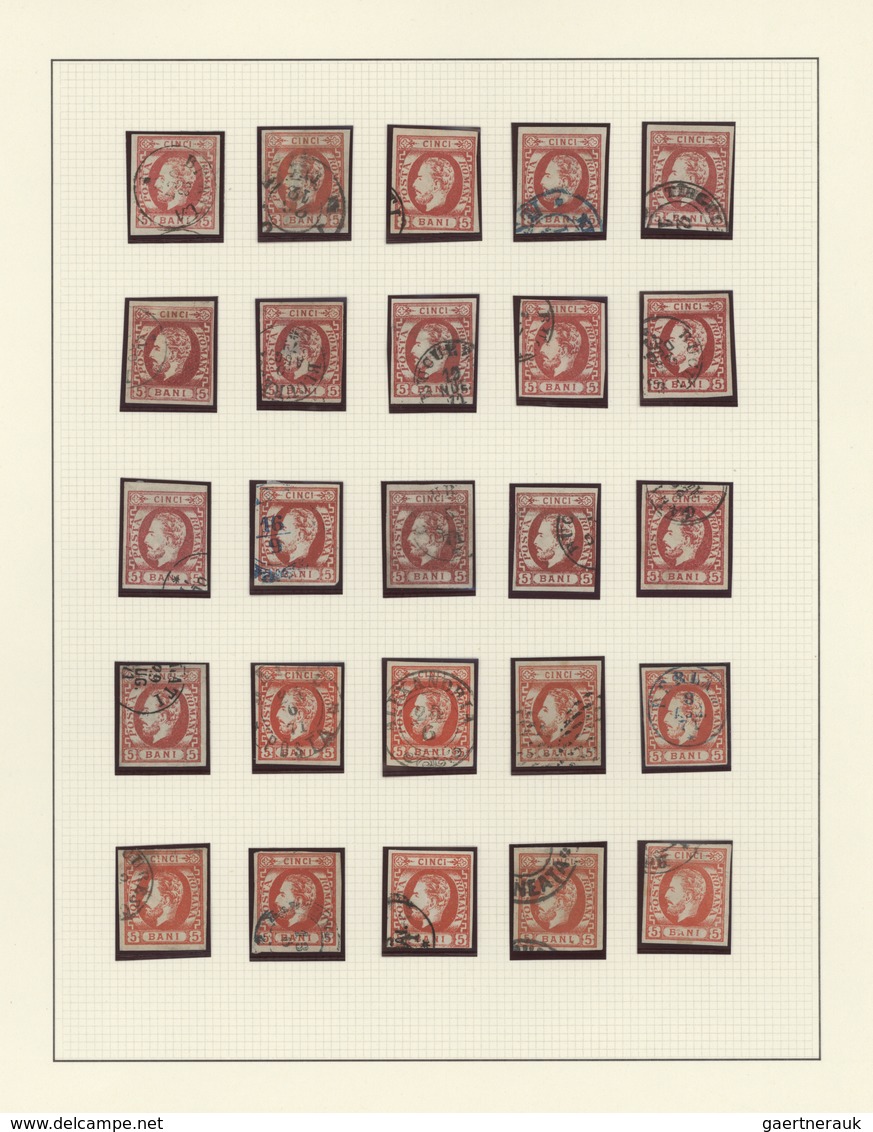 Rumänien: 1871/1872, Carol Heads Imperforate, Used Collection Of 75 Stamps Neatly Arranged On Album - Oblitérés