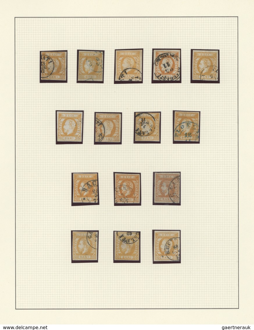 Rumänien: 1871/1872, Carol Heads Imperforate, Used Collection Of 75 Stamps Neatly Arranged On Album - Oblitérés