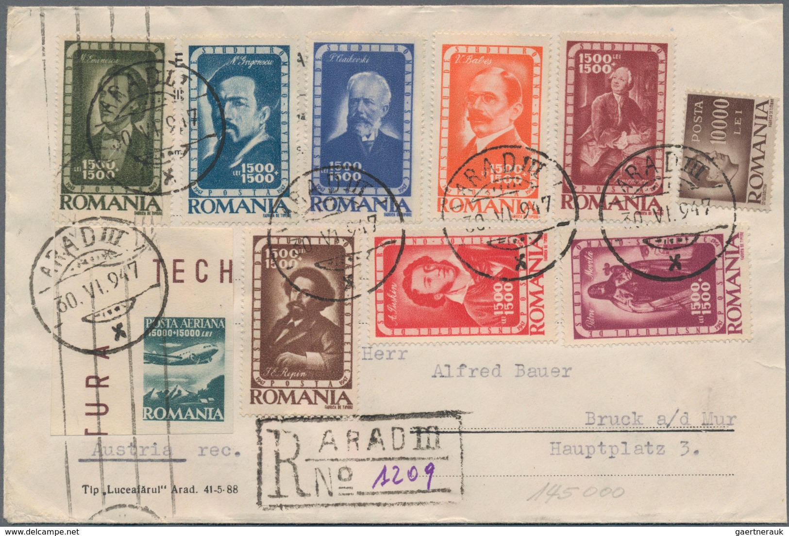 Rumänien: 1945/1965, holding of apprx. 137 covers/cards showing an attractive range of interesting f