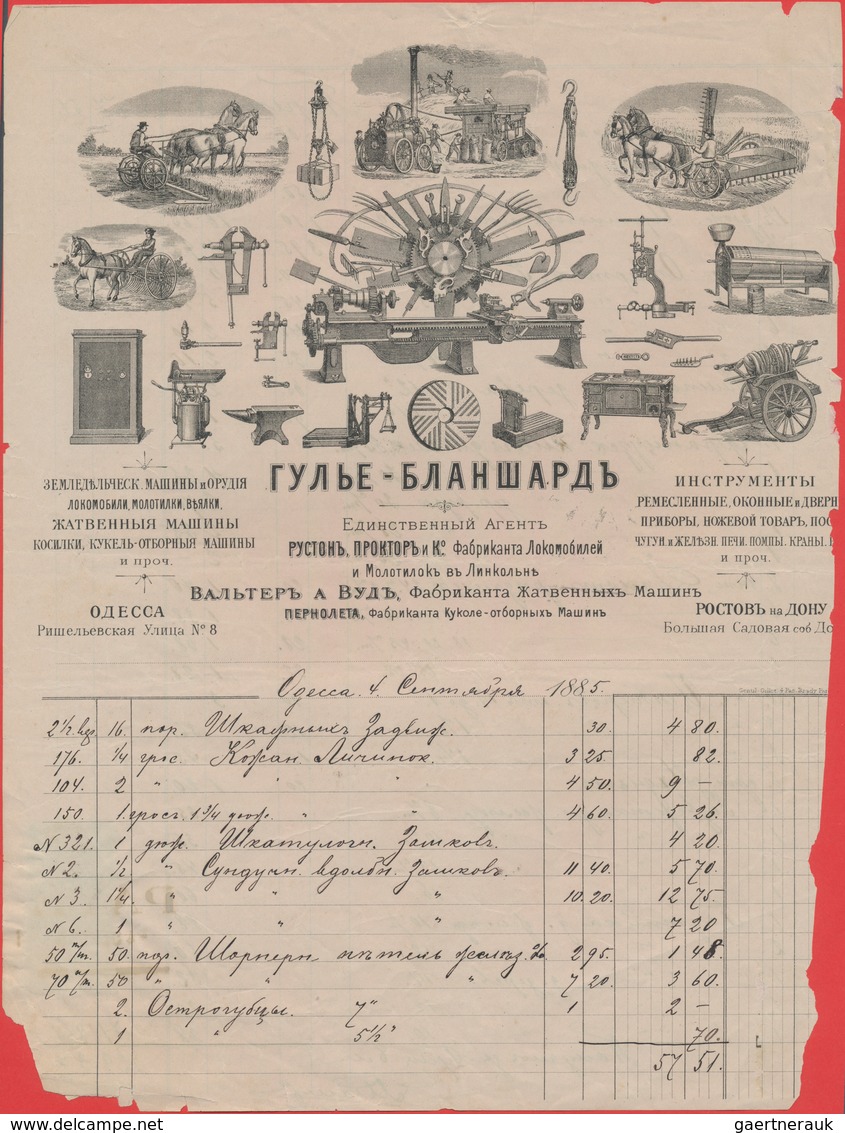 Russland: 1887-1915, Collection Of 89 Very Decorativ Invoices From Odessa, Moscow And Constantinopel - Cartas & Documentos