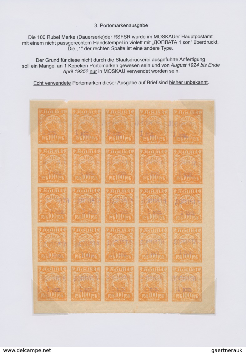 Russland: 1924/25 Amazing And Highly Specialized Collection Of Postage Due Stamps Of All Three Issue - Lettres & Documents