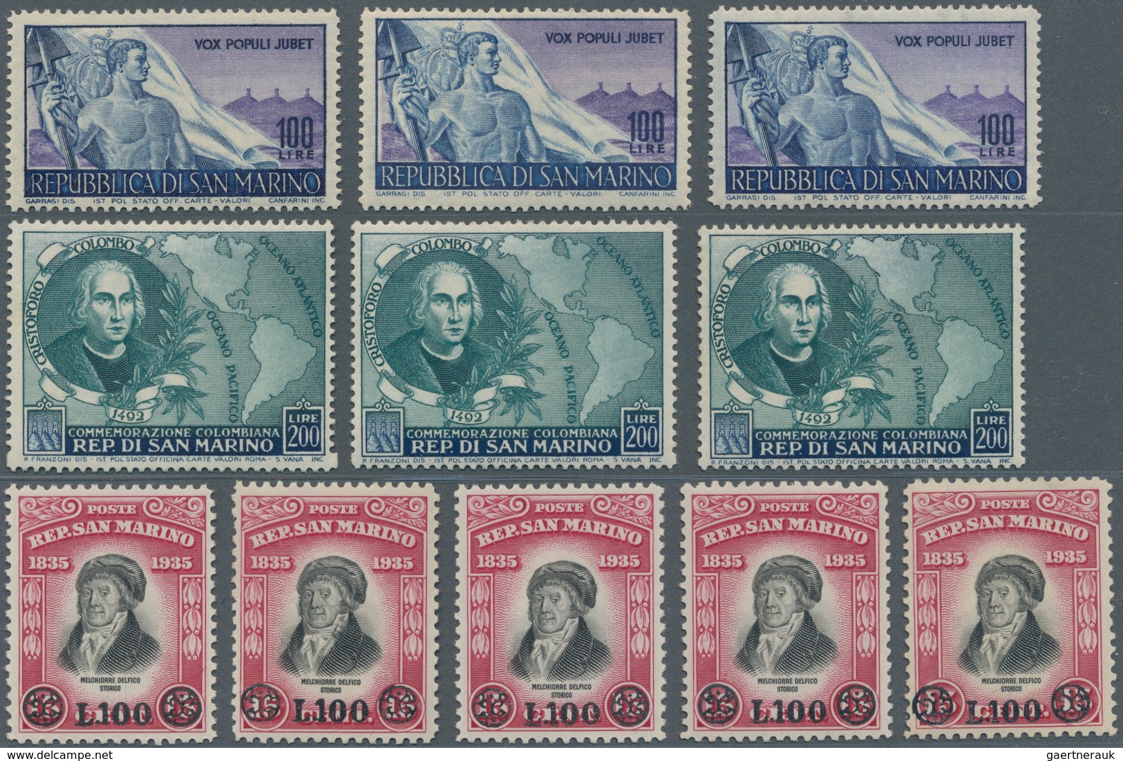 San Marino: 1899/1992 (ca.), Duplicates On Stockcards With Many Complete Sets Incl. Better Issues So - Gebraucht