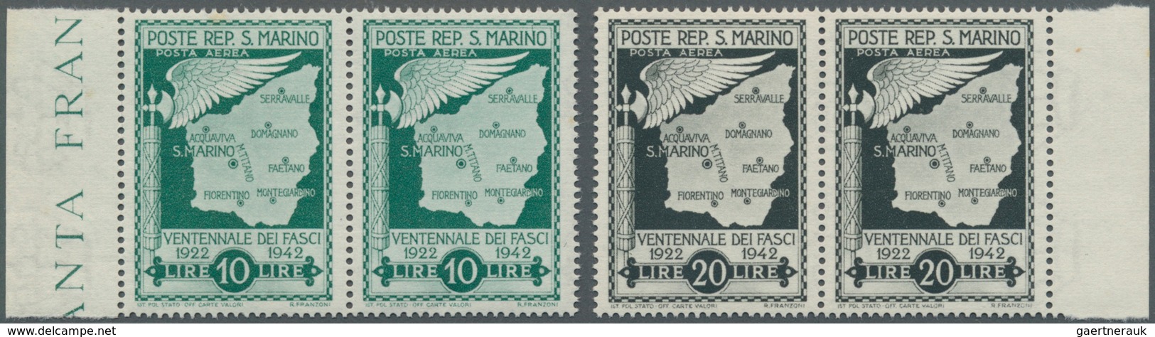 San Marino: 1943, Downfall Of Facism UNISSUED Airmail Stamps 10 Lire Green And 20 Lire Grey-black Wi - Oblitérés