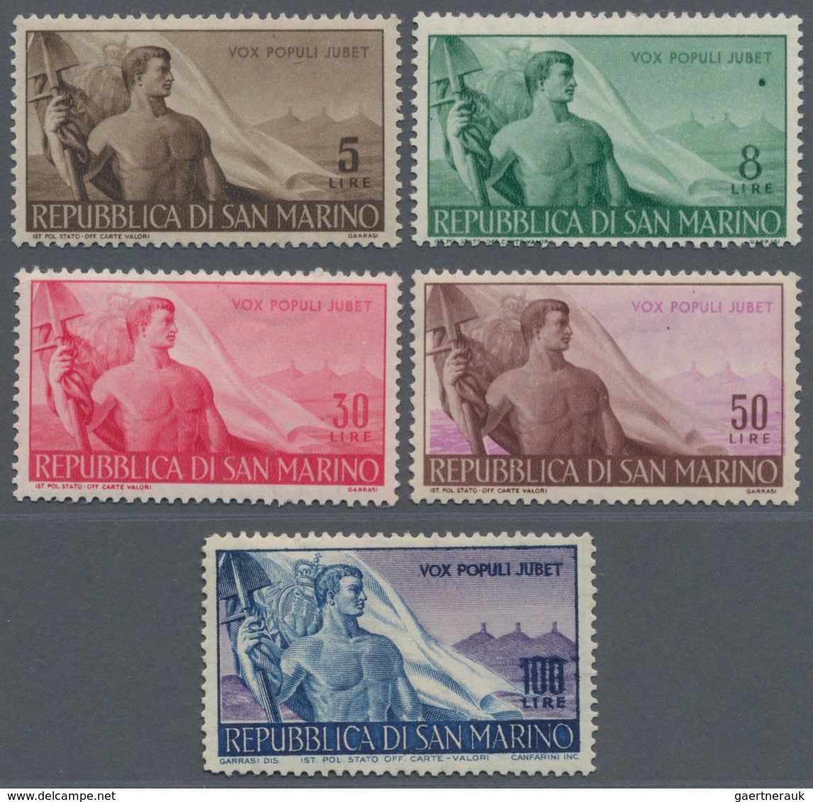 San Marino: 1948, Working Day Complete Set Of Five In A Lot With 13 Sets, Mint Never Hinged, Mi. 464 - Used Stamps