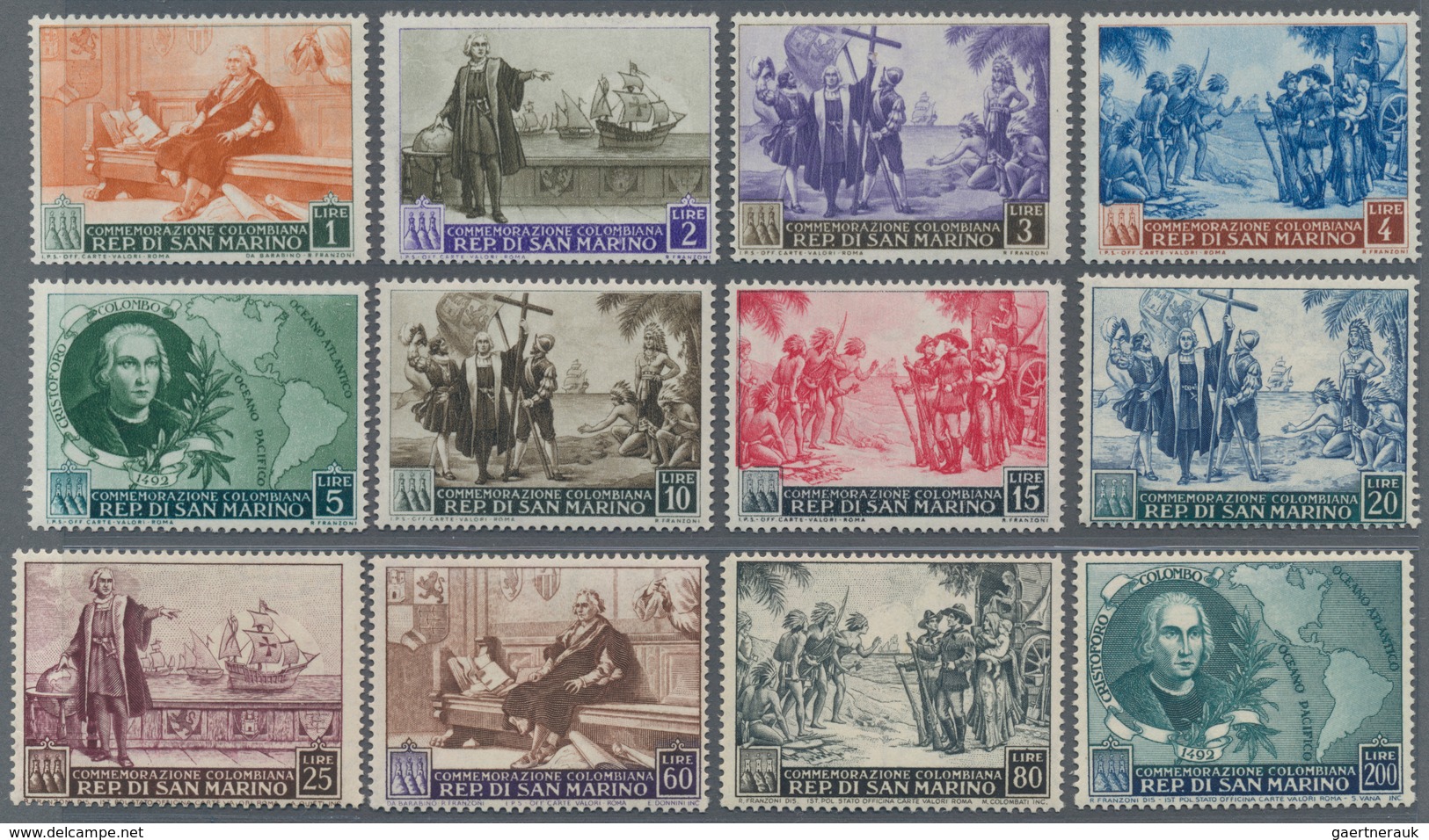 San Marino: 1952, 500th Birthday Of Christoph Columbus Complete Set Of 12 Normal Stamps In A Lot Wit - Oblitérés