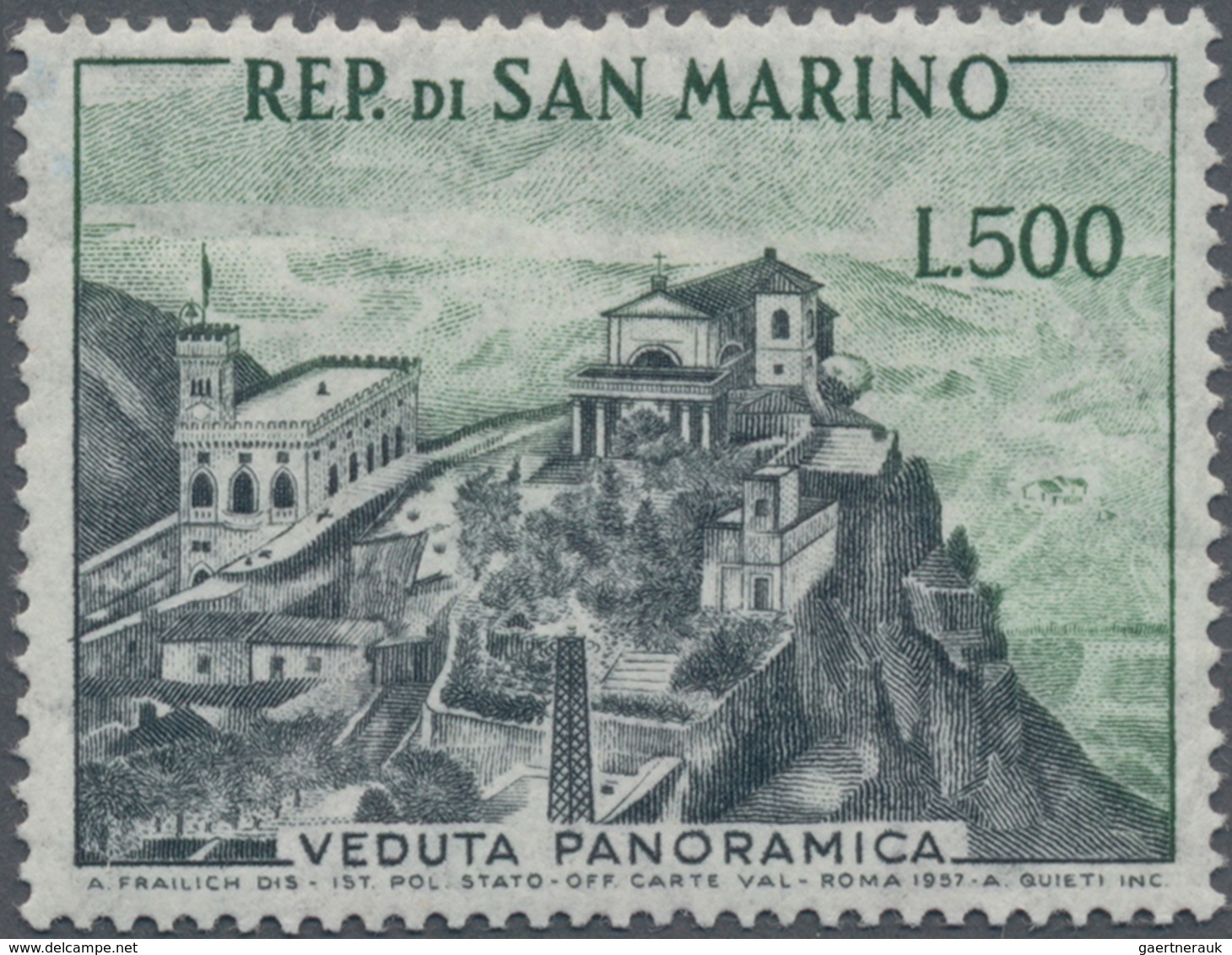 San Marino: 1958, Definitive Issue 500l. Black/green ‚Veduta Panoramica‘ In A Lot With Twelve Stamps - Used Stamps