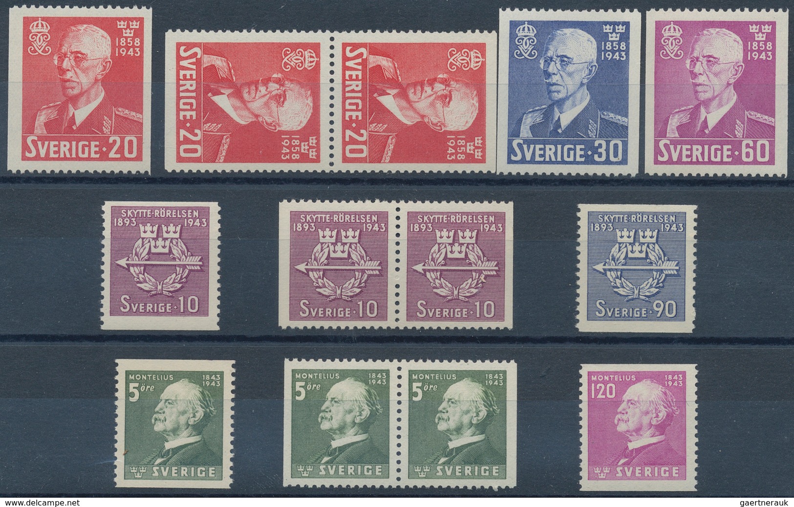 Schweden: 1940/1945, Complete Year Sets Mint Never Hinged: 1940 - 23 Sets, 1941 - 7 Sets, 1943 - 30 - Lettres & Documents