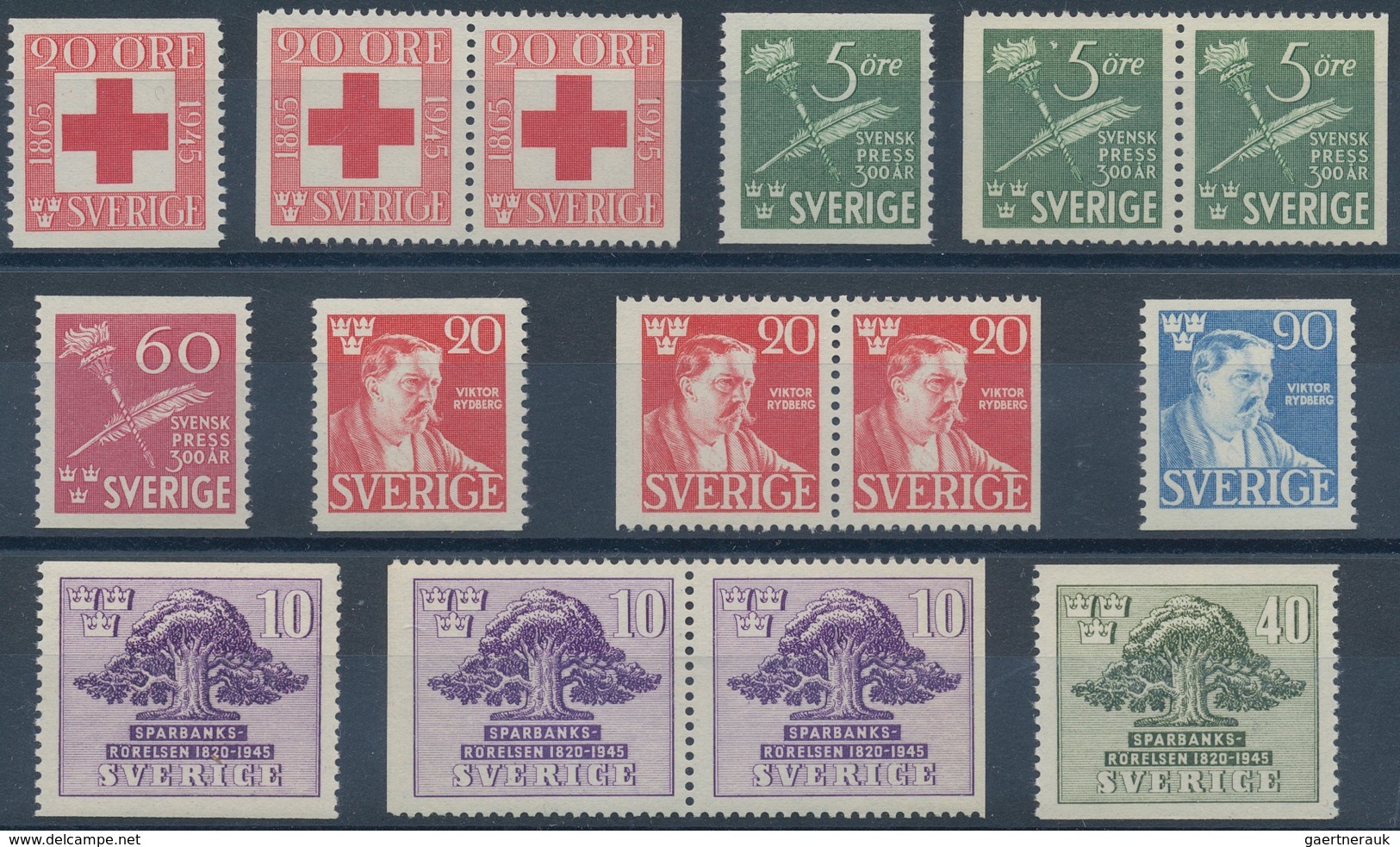 Schweden: 1940/1945, Complete Year Sets Mint Never Hinged: 1940 - 23 Sets, 1941 - 7 Sets, 1943 - 30 - Covers & Documents