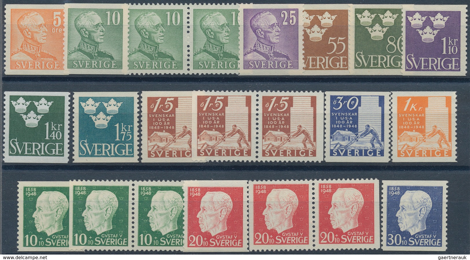 Schweden: 1946/1949, Complete Year Sets Mint Never Hinged: 1946 - 75 Sets, 1947 - 50 Sets, 1948 - 14 - Covers & Documents