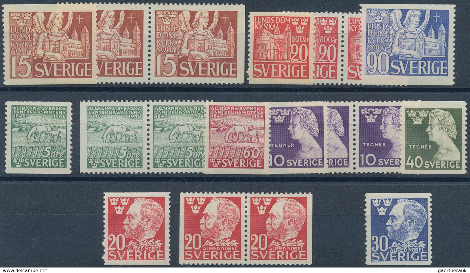 Schweden: 1946/1949, Complete Year Sets Mint Never Hinged: 1946 - 75 Sets, 1947 - 50 Sets, 1948 - 14 - Lettres & Documents