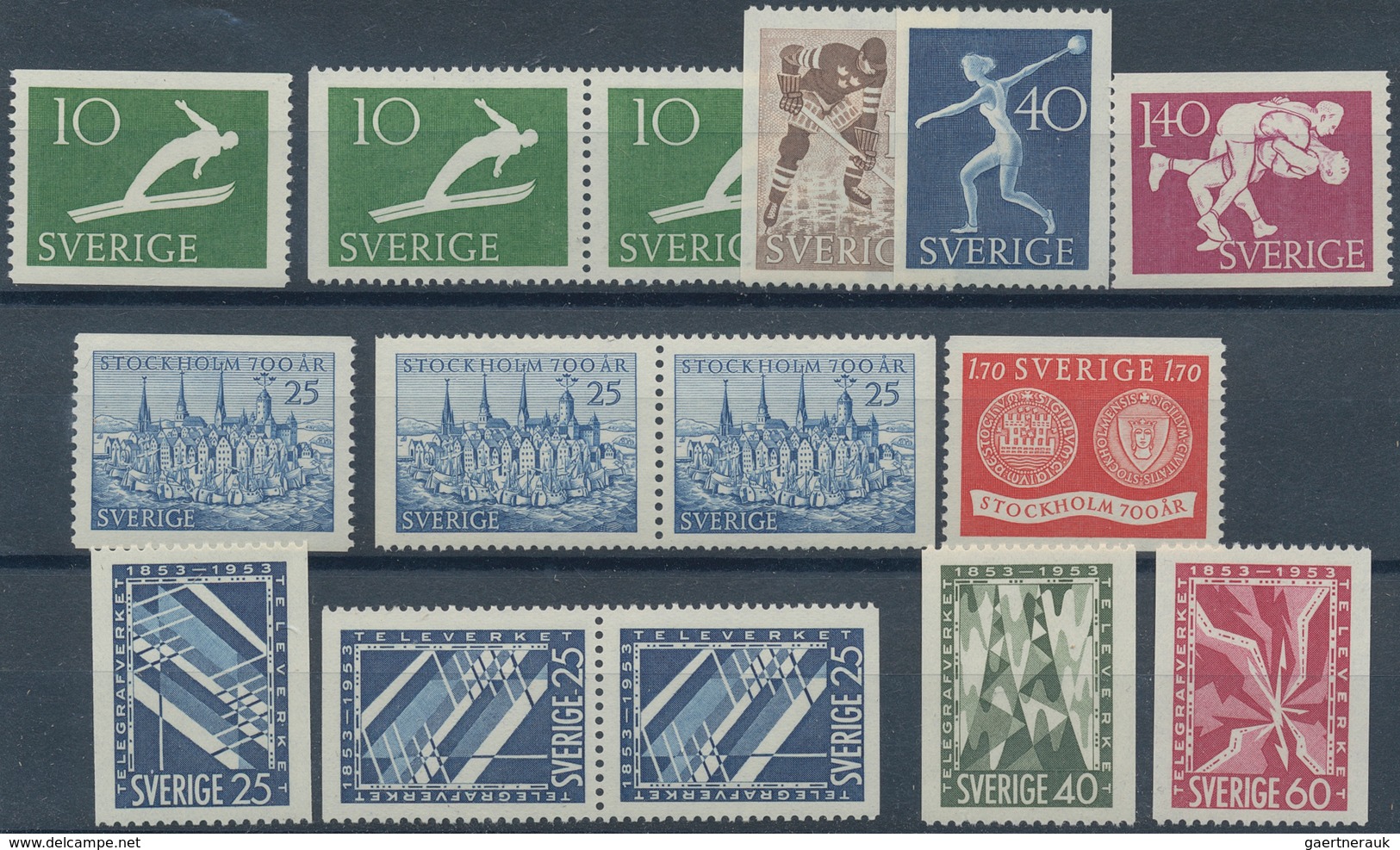 Schweden: 1951/1954, Complete Year Sets Mint Never Hinged: 1951 - 48 Sets, 1952 - 130 Sets, 1953 - 1 - Cartas & Documentos