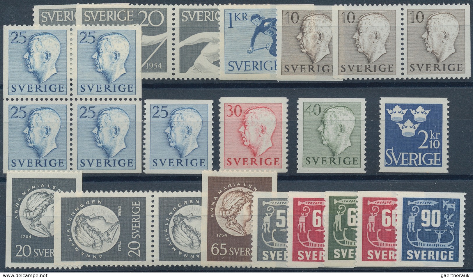 Schweden: 1951/1954, Complete Year Sets Mint Never Hinged: 1951 - 48 Sets, 1952 - 130 Sets, 1953 - 1 - Briefe U. Dokumente