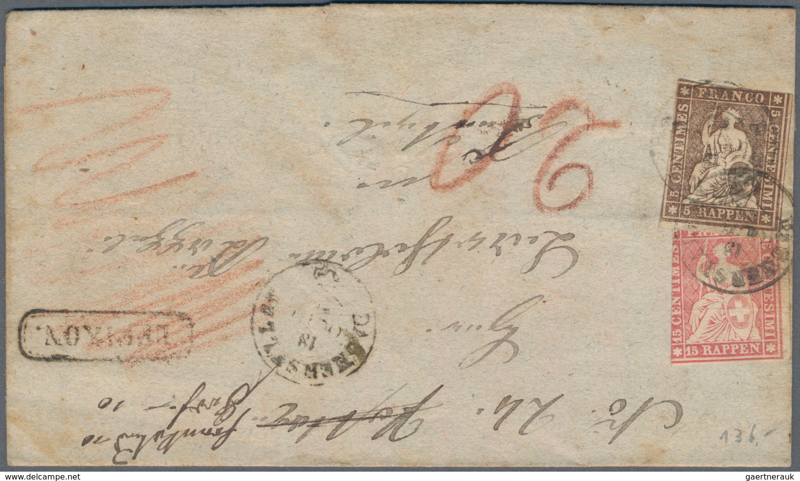 Schweiz: 1852/1900 (ca.), Vielseitiger Posten Von Rund 150 Belegen Ab Rayon Mit Farbfrankatur, Paar - Collections