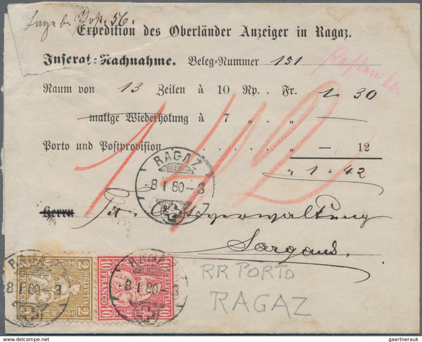 Schweiz: 1852/1900 (ca.), Vielseitiger Posten Von Rund 150 Belegen Ab Rayon Mit Farbfrankatur, Paar - Collections