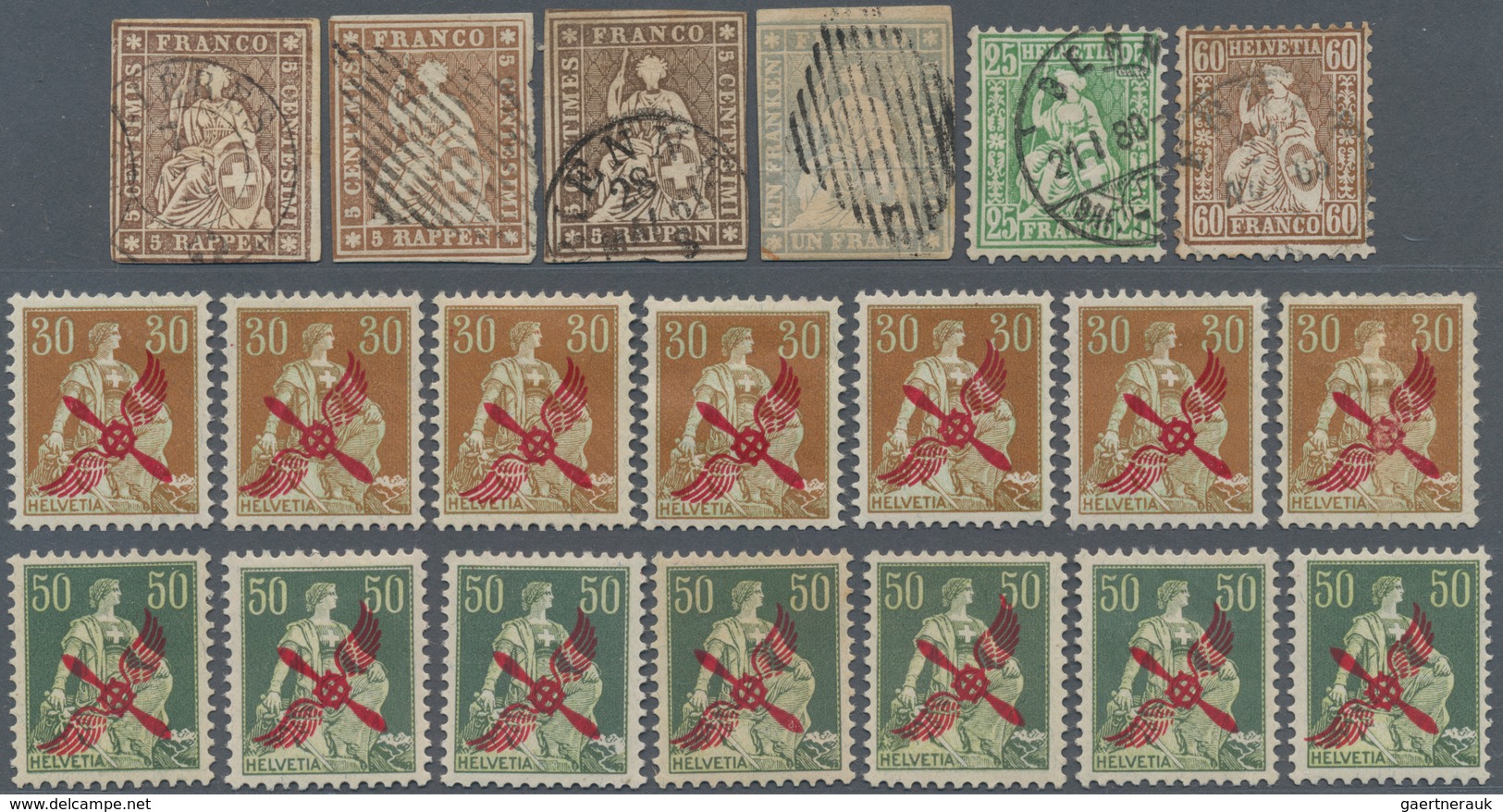 Schweiz: 1854/1928 (ca.), Dubletten Auf Vier Steckkarten Mit Etlichen Besseren Ausgaben U.a. Einige - Collections