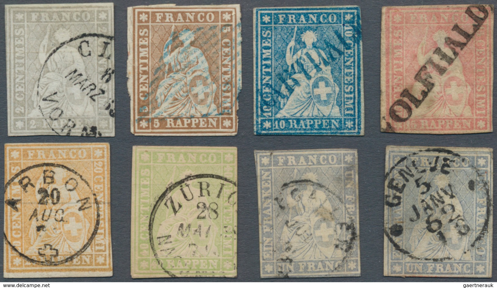 Schweiz: 1854-1862 STRUBEL: Kollektion Von Rund 100 Gestempelten Marken (2 Rp. Bis 1 Fr.) Und 10 Bri - Sammlungen