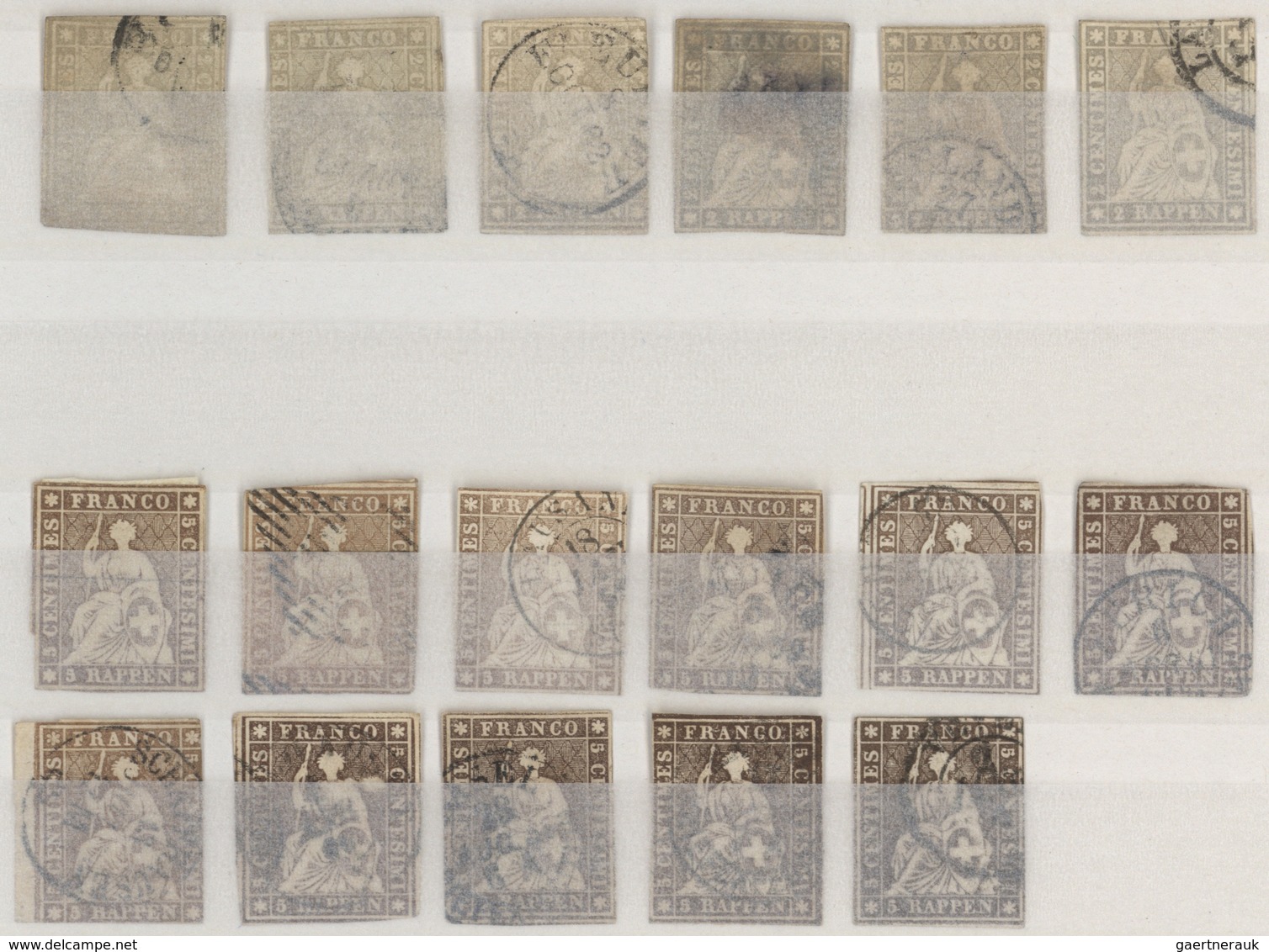 Schweiz: 1854-62 STRUBEL: Partie Von 115 Gestempelten Marken Aller Wertstufen, Dabei Je 6 Einzelwert - Collections