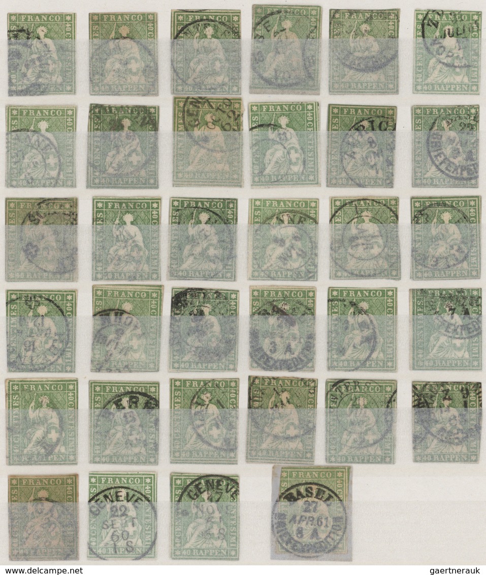 Schweiz: 1854-62 STRUBEL: Partie Von 115 Gestempelten Marken Aller Wertstufen, Dabei Je 6 Einzelwert - Collections