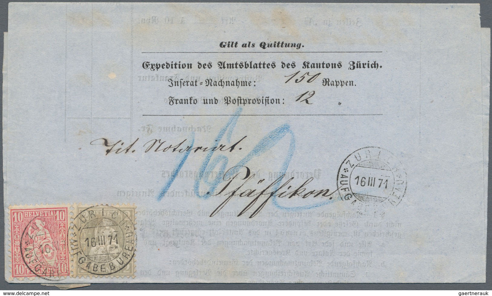 Schweiz: 1855/1889, Neun Verschiedene Nachnahmen, Meist Streifbänder Mit Interessanter Frankatur. Da - Collections