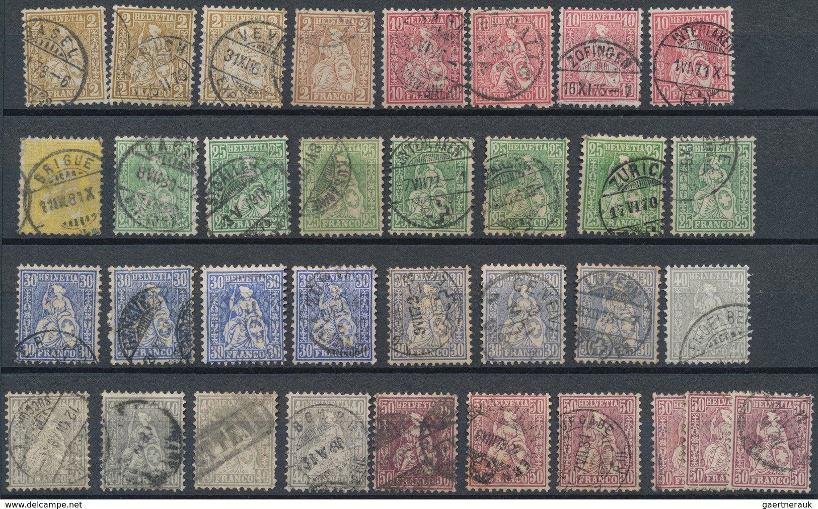 Schweiz: 1862/1880 (ca.), Sitzende Helvetia Weißes Papier, Gestempelte Sammlungspartie Von 66 Marken - Collections