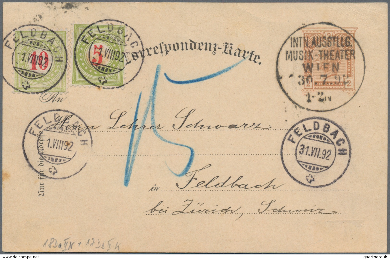 Schweiz: 1892-1910: Sieben Ungewöhnliche Postkarten, Dabei Zwei Karten Mit Schweiz. Portomarken (ein - Collections