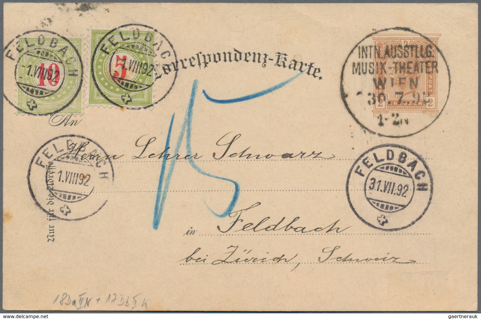 Schweiz: 1892-1910: Sieben Ungewöhnliche Postkarten, Dabei Zwei Karten Mit Schweiz. Portomarken (ein - Verzamelingen