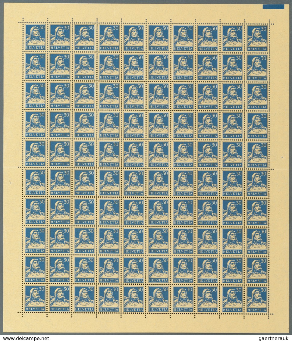 Schweiz: 1908-1930, ZUSAMMENDRUCKE UND BOGEN: Umfangreiche Kollektion von 41 kompletten Bogen (9 Zus