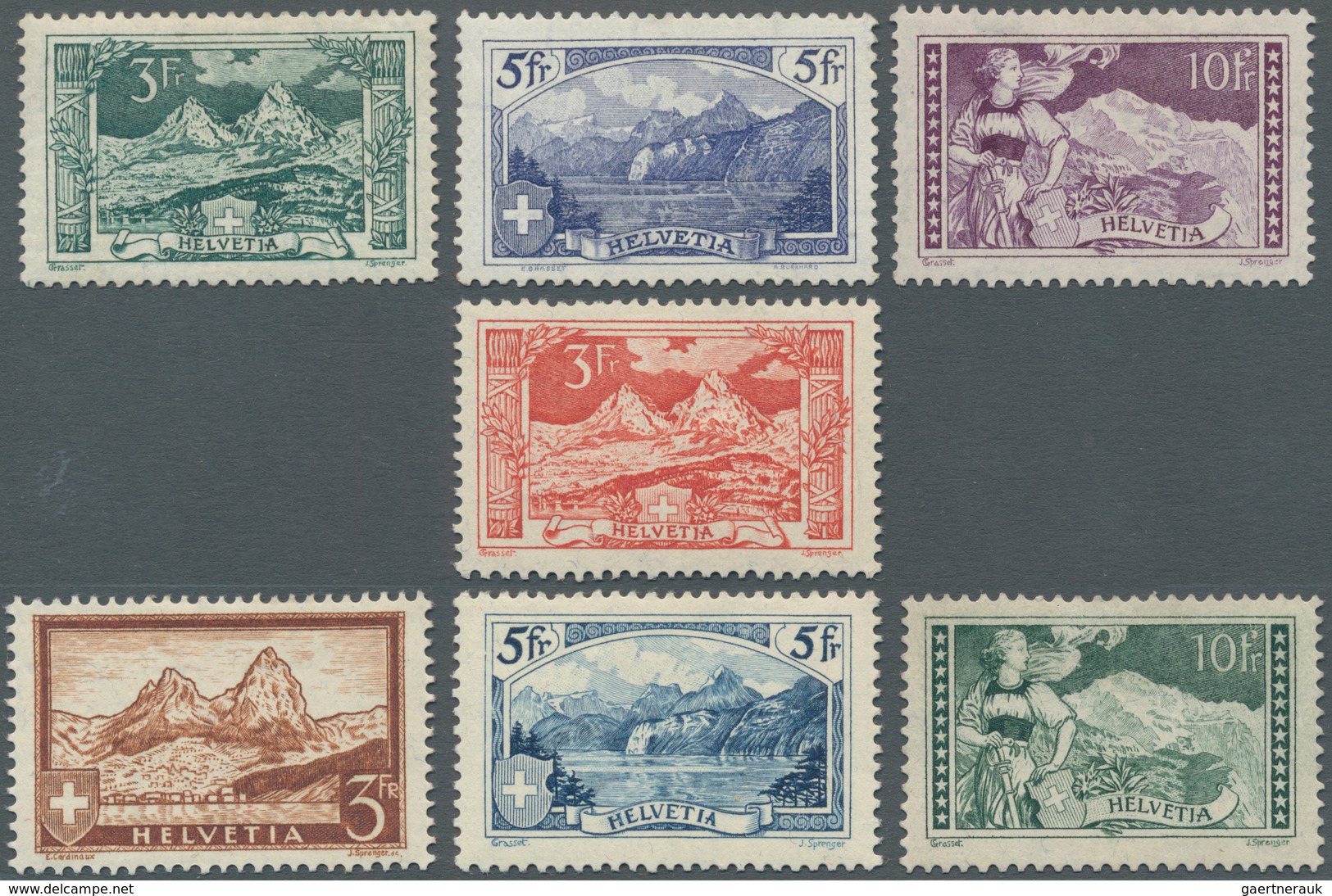 Schweiz: 1908-38, Lot Mit 13 Ungebrauchten Franken-Werten, Dabei 1908 1 Fr. Und Zweimal 3 Fr. (glatt - Collections