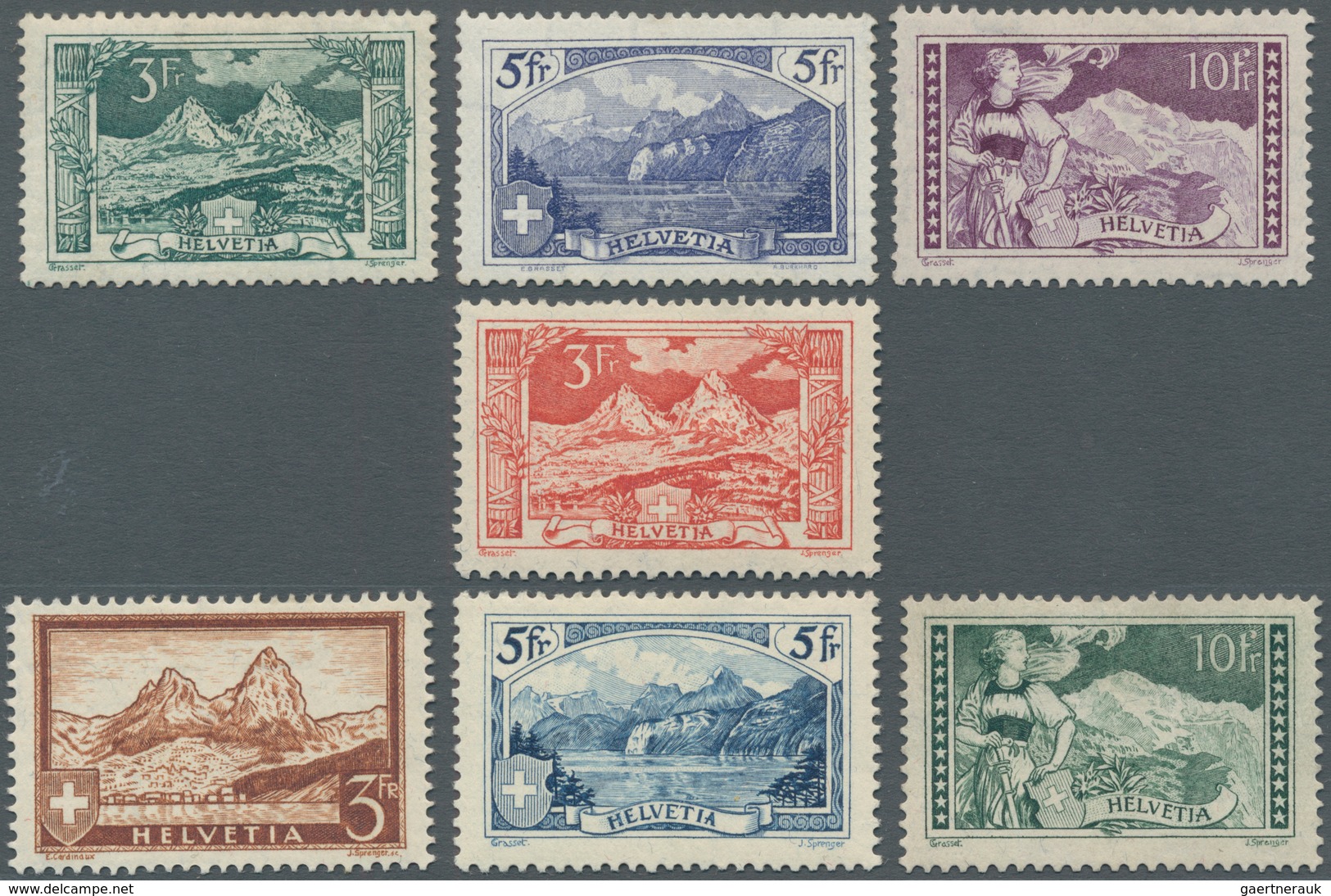 Schweiz: 1908-38, Lot Mit 13 Ungebrauchten Franken-Werten, Dabei 1908 1 Fr. Und Zweimal 3 Fr. (glatt - Lotes/Colecciones