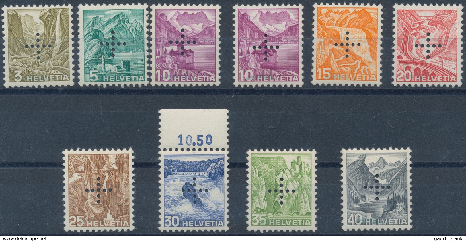 Schweiz: 1936/1970, Zusammenstellung Auf Steckkarten, Dabei Freimarken Landschaften 1936 In Zentrisc - Collections