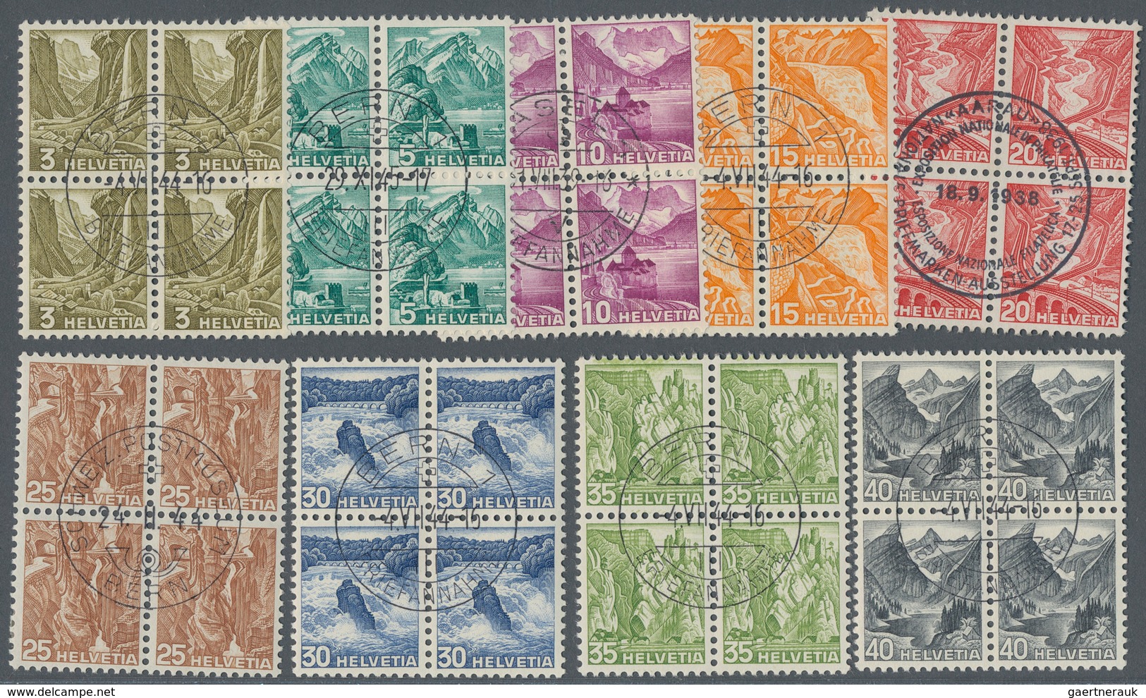 Schweiz: 1936/1970, Zusammenstellung Auf Steckkarten, Dabei Freimarken Landschaften 1936 In Zentrisc - Sammlungen