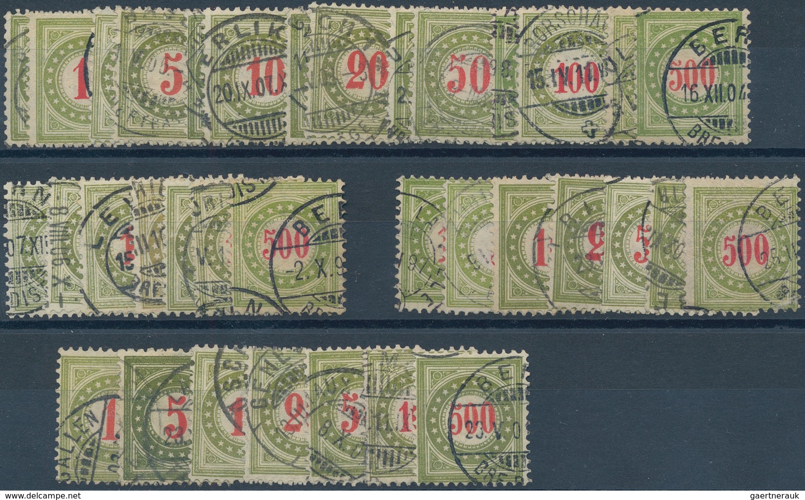 Schweiz - Portomarken: 1878/1908, Gestempelte Zusammenstellung Mit 65 Werten, Dabei 2 Serien MiNr. 1 - Postage Due