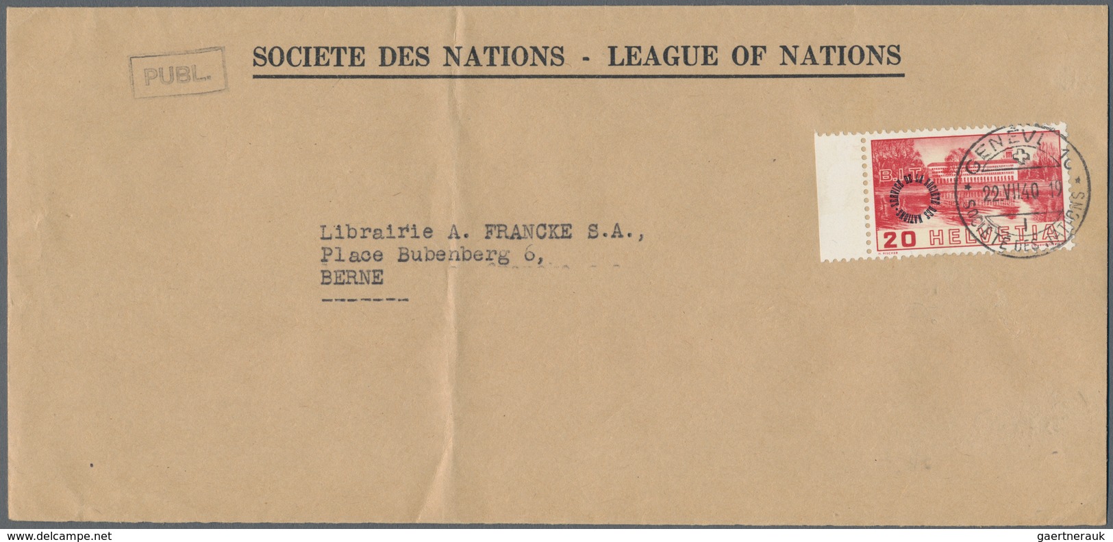 Schweiz - Internationale Organisationen: 1923-1956, Sammlung Von 22 Briefen Vom Völkerbund (SDN) Und - Andere & Zonder Classificatie