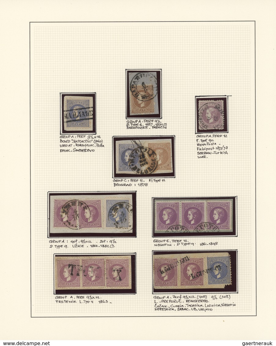 Serbien - Stempel: 1869/1880, Milan IV., Specialised Collection Of Apprx. 75 Stamps On Written Up Al - Servië