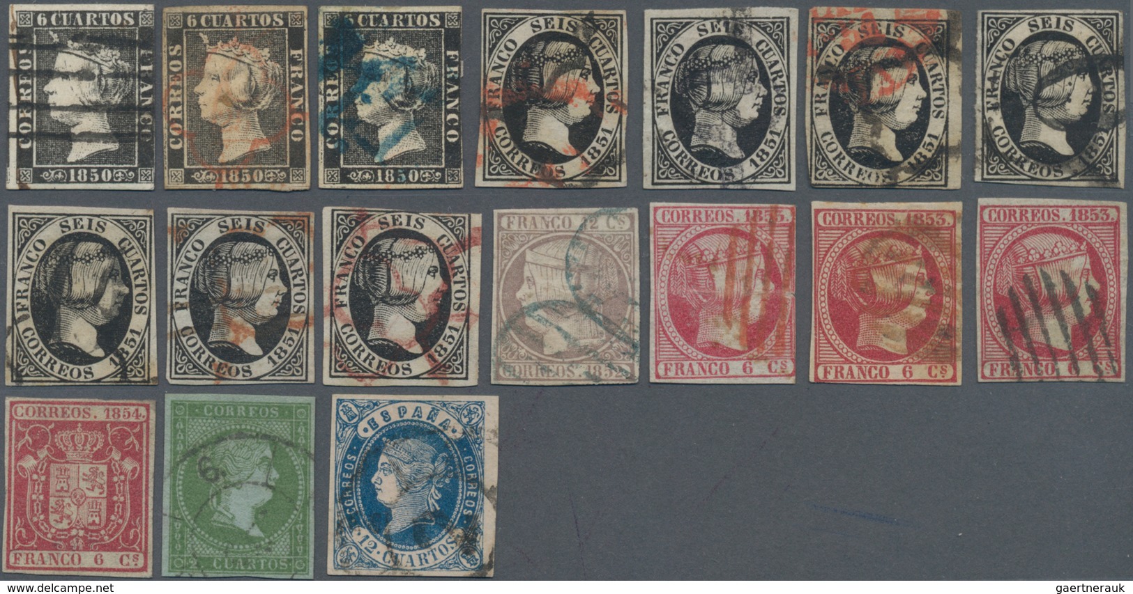 Spanien: 1850/1862, Lot Of 17 Mainly Unused Stamps, Varied Condition, Showing A Nice Range Of Postma - Cartas & Documentos