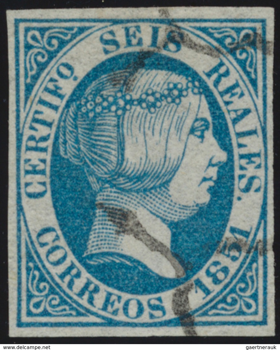 Spanien: 1850-1865 "JEWELS OF CLASSIC SPAIN": Specialized collection of top items of the imperforate