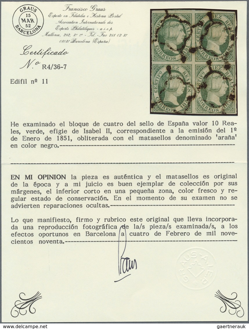 Spanien: 1850-1865 "JEWELS OF CLASSIC SPAIN": Specialized collection of top items of the imperforate