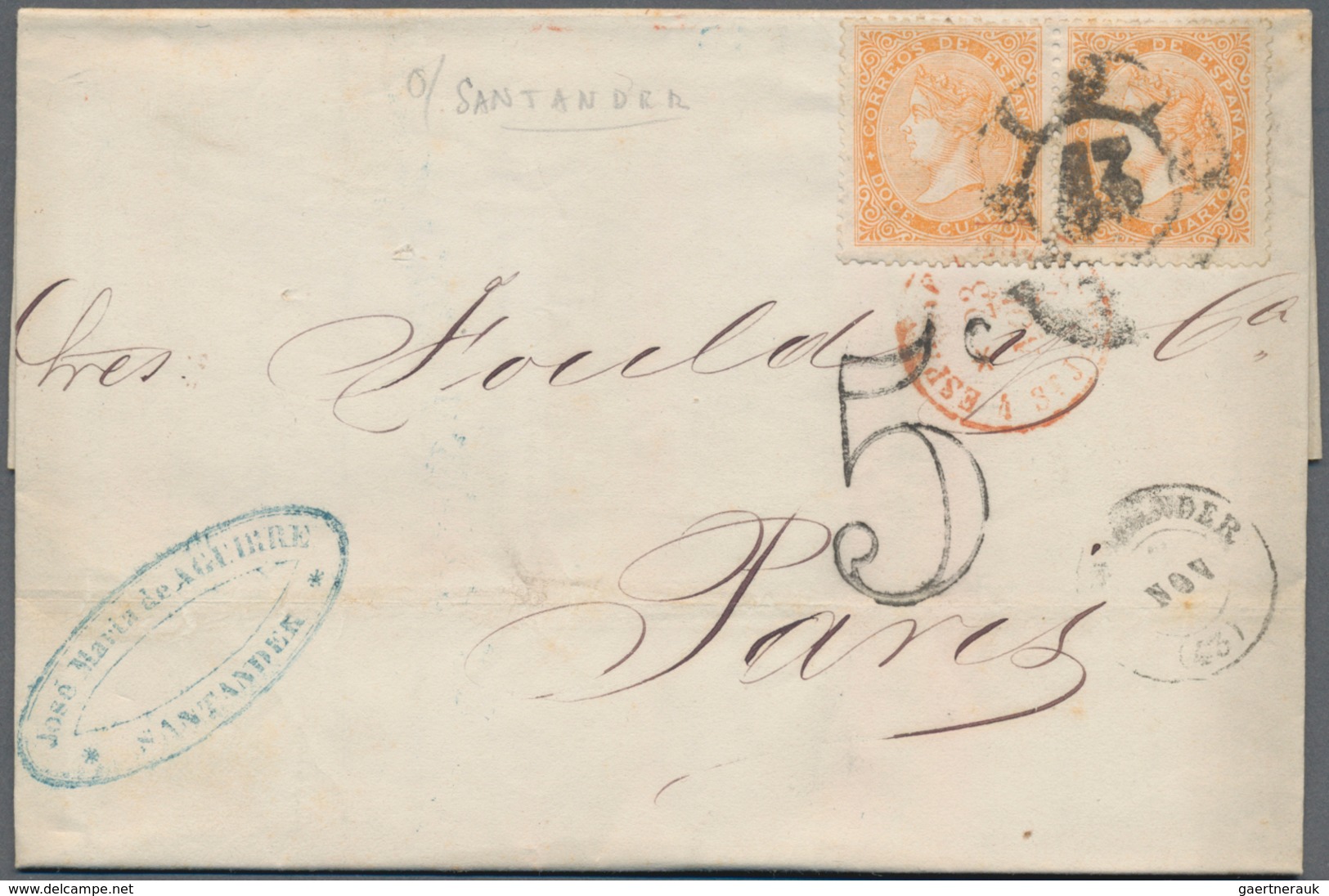 Spanien: 1860/1880, Eight Beautiful Covers To France With Nice Single Frankings, One With A Pair. Go - Lettres & Documents