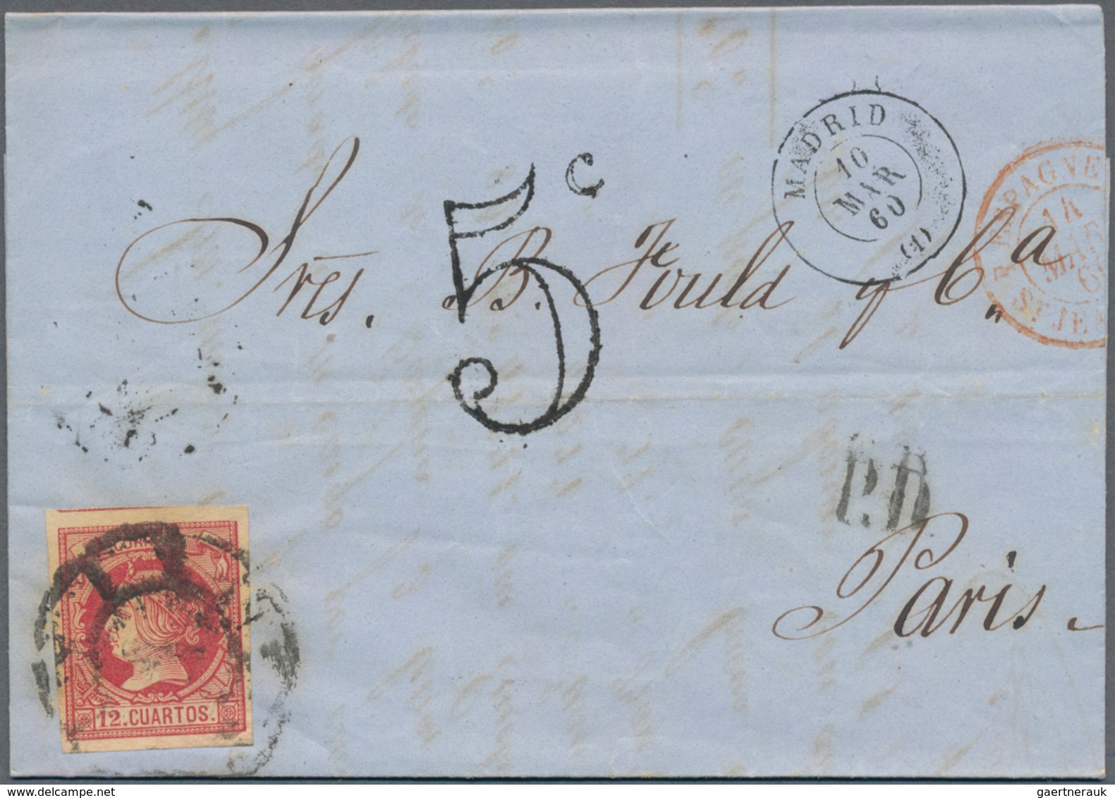 Spanien: 1860/1880, eight beautiful covers to France with nice single frankings, one with a pair. Go