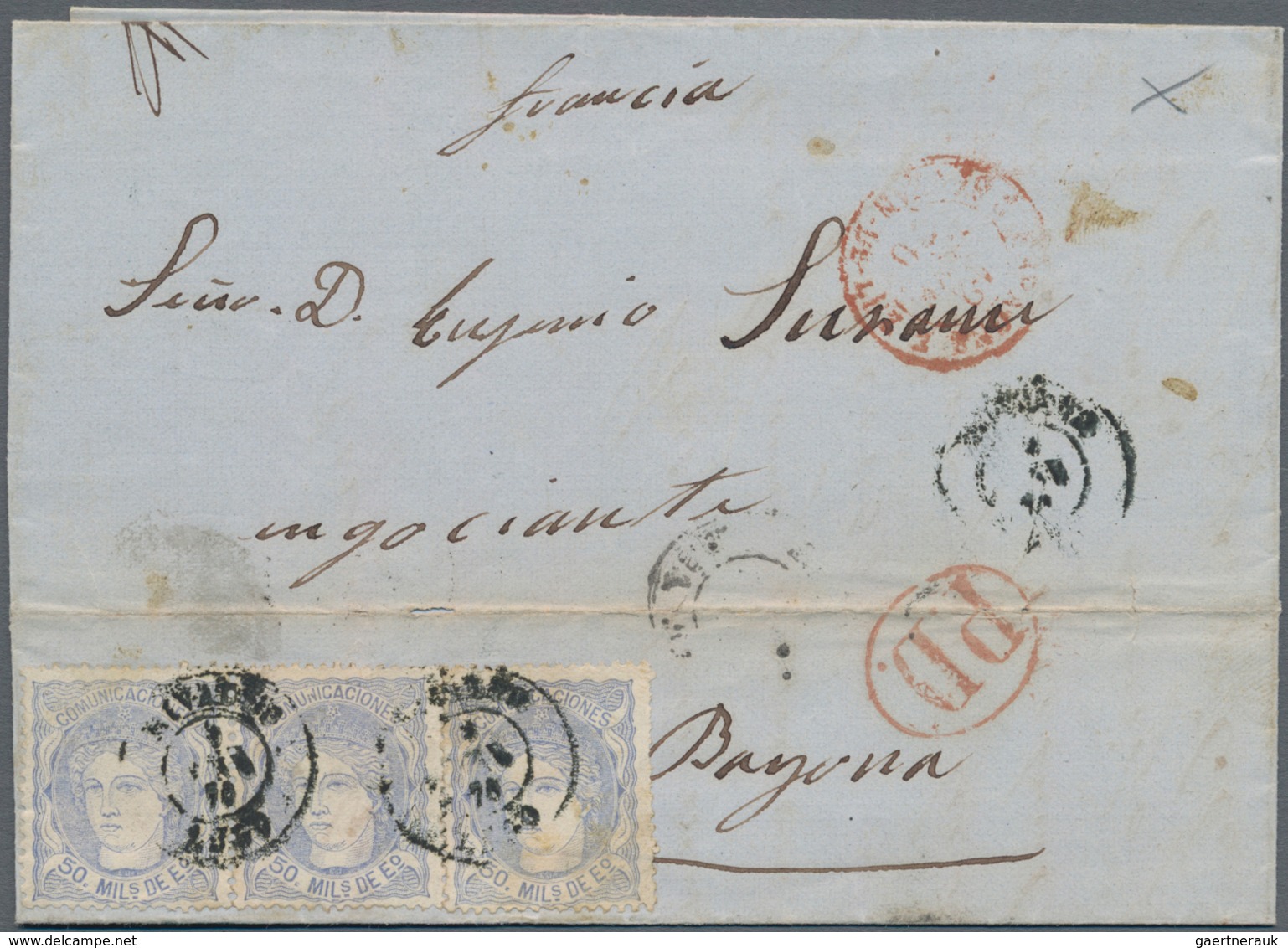 Spanien: 1868/1876, Five Folded Letters All Franked To France. One Letter With "T" Mark For Underpai - Covers & Documents