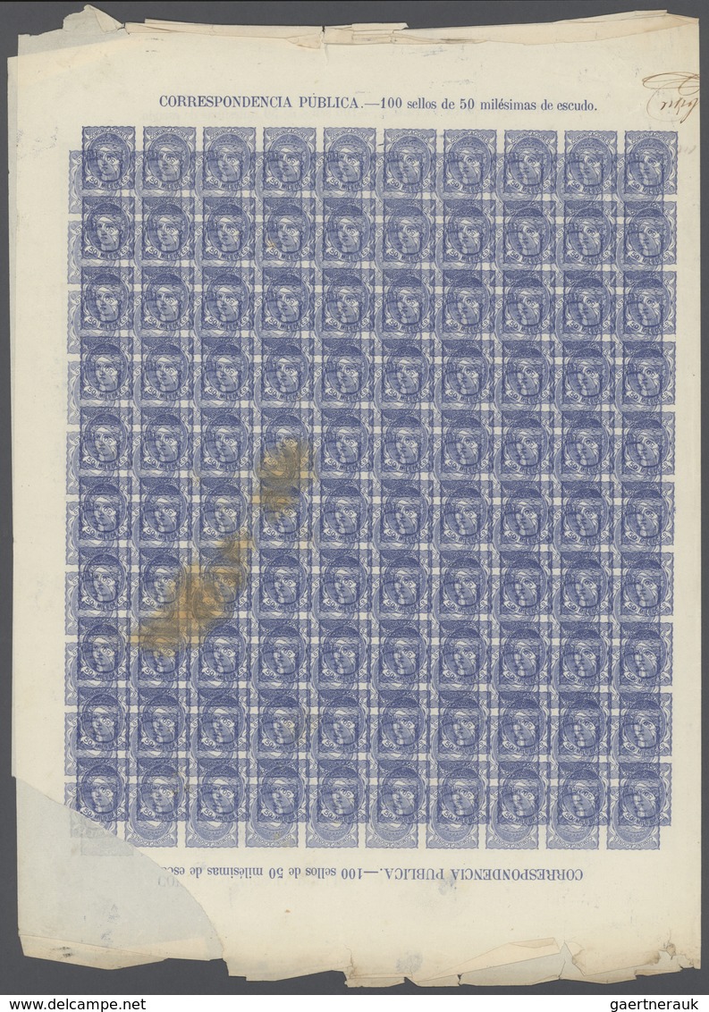 Spanien: 1870/1874, Assortment Of Apprx. 500 Imperf. Stamps Within Sheets Showing Distinctive Variet - Cartas & Documentos