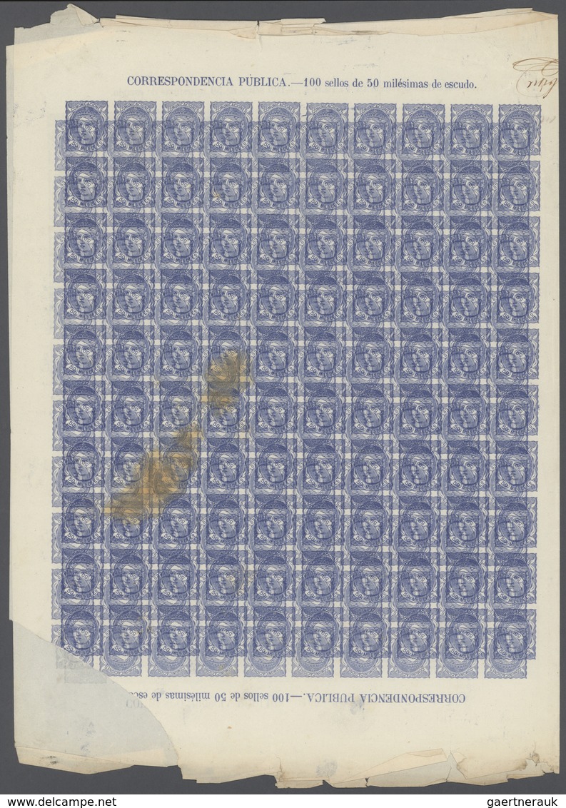 Spanien: 1870/1874, Assortment Of Apprx. 500 Imperf. Stamps Within Sheets Showing Distinctive Variet - Briefe U. Dokumente