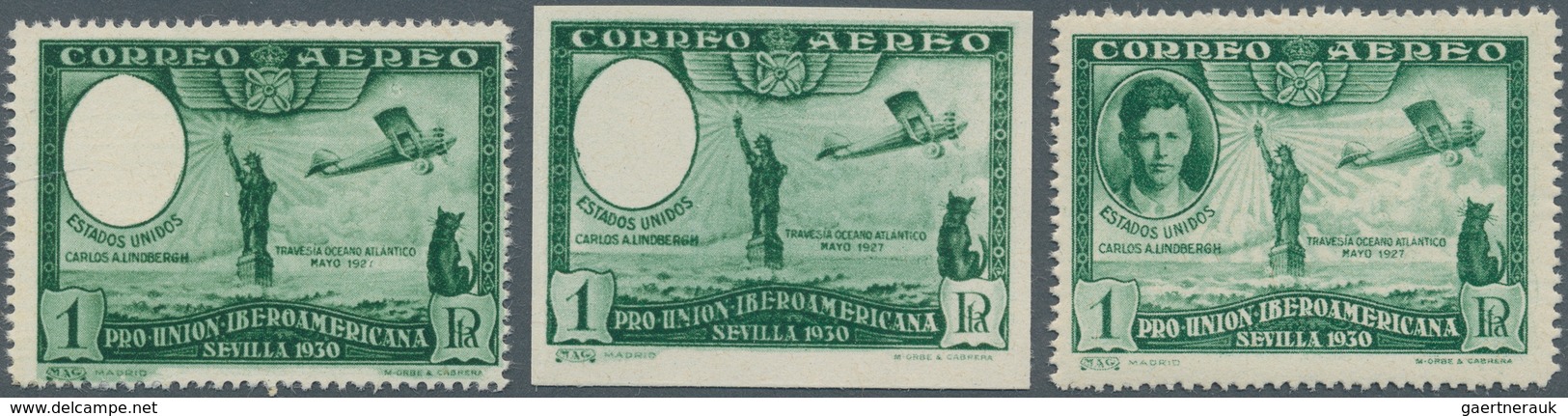 Spanien: 1930, Ibero-American Exhibition In Sevilla Airmail Stamp 1pta. Green With MISSING PORTRAIT - Cartas & Documentos