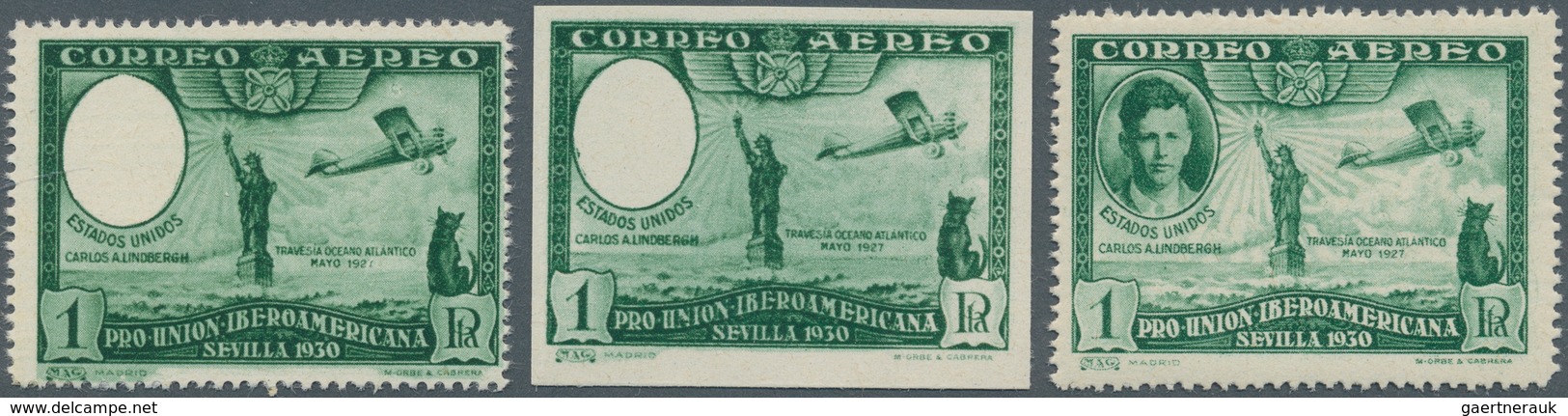 Spanien: 1930, Ibero-American Exhibition In Sevilla Airmail Stamp 1pta. Green With MISSING PORTRAIT - Brieven En Documenten