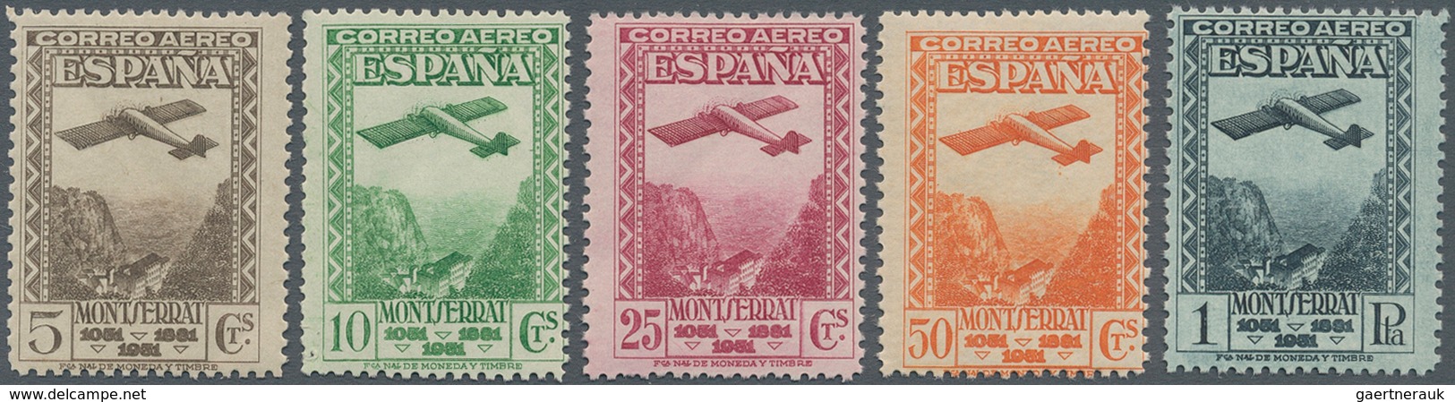 Spanien: 1931, 900 Years Montserrat Monastery Airmail Stamps Perf. 11¼ Complete Set Of Five In A Lot - Lettres & Documents
