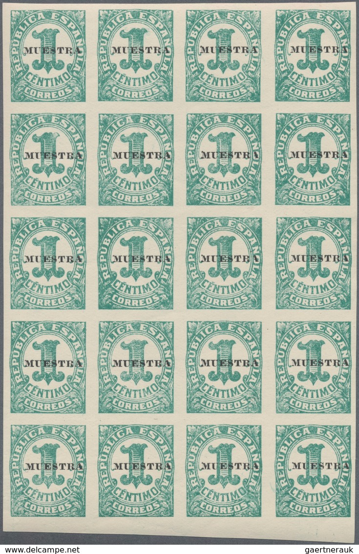 Spanien: 1933, Numeral Issue 1c. Green IMPERFORATE With Black Opt. ‚MUESTRA‘ In A Lot With Approx. 4 - Cartas & Documentos