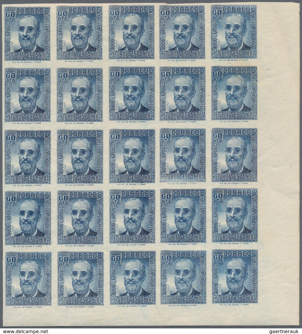 Spanien: 1936, Fermin Salvochea Y Alvarez 60c. Blue In A Lot With Approx. 1.000 (!) IMPERFORATE Stam - Cartas & Documentos