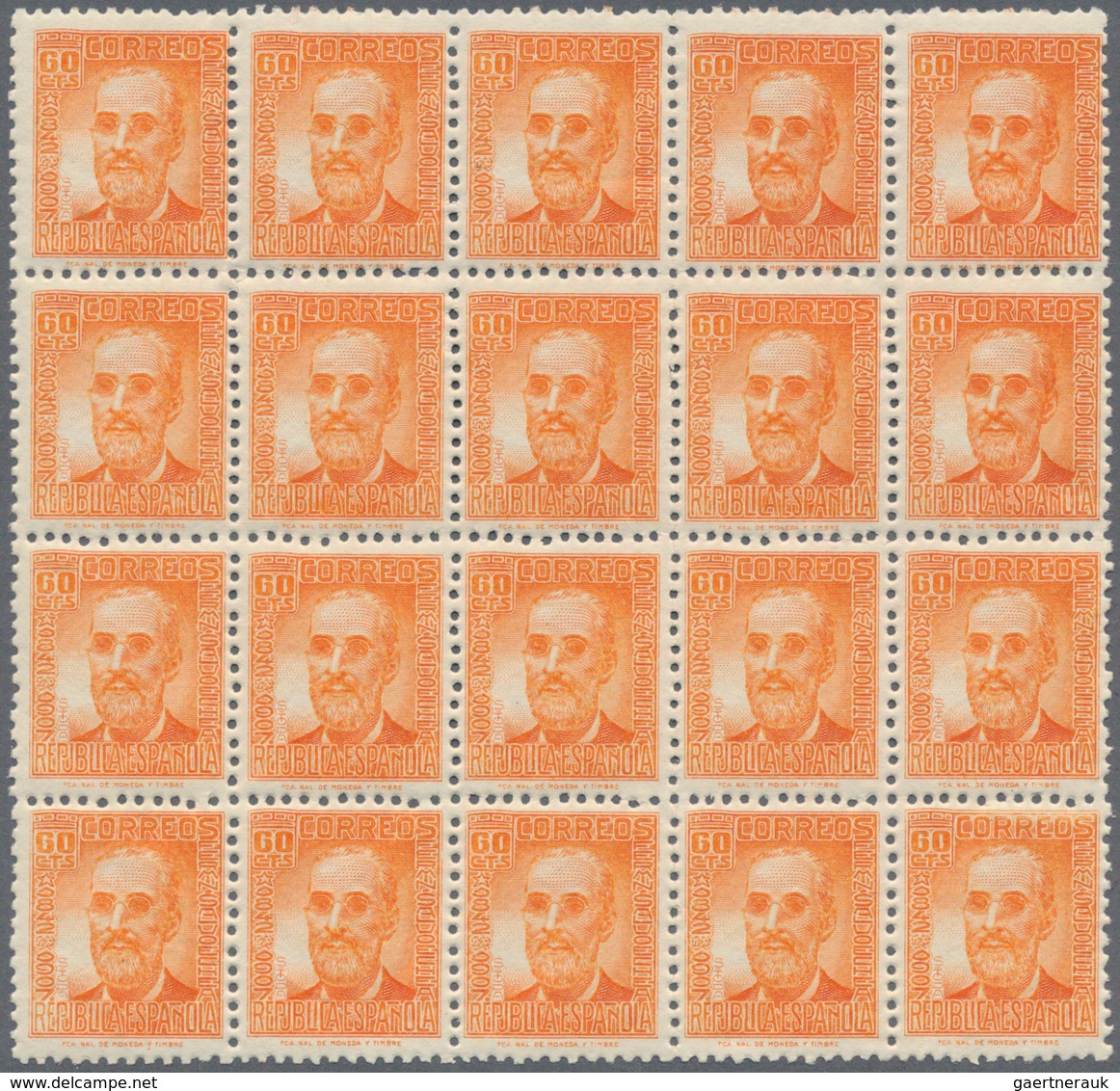 Spanien: 1936, Fermin Salvochea Y Alvarez 60c. Orange In A Lot With Approx. 1.000 (!) Stamps Incl. M - Lettres & Documents