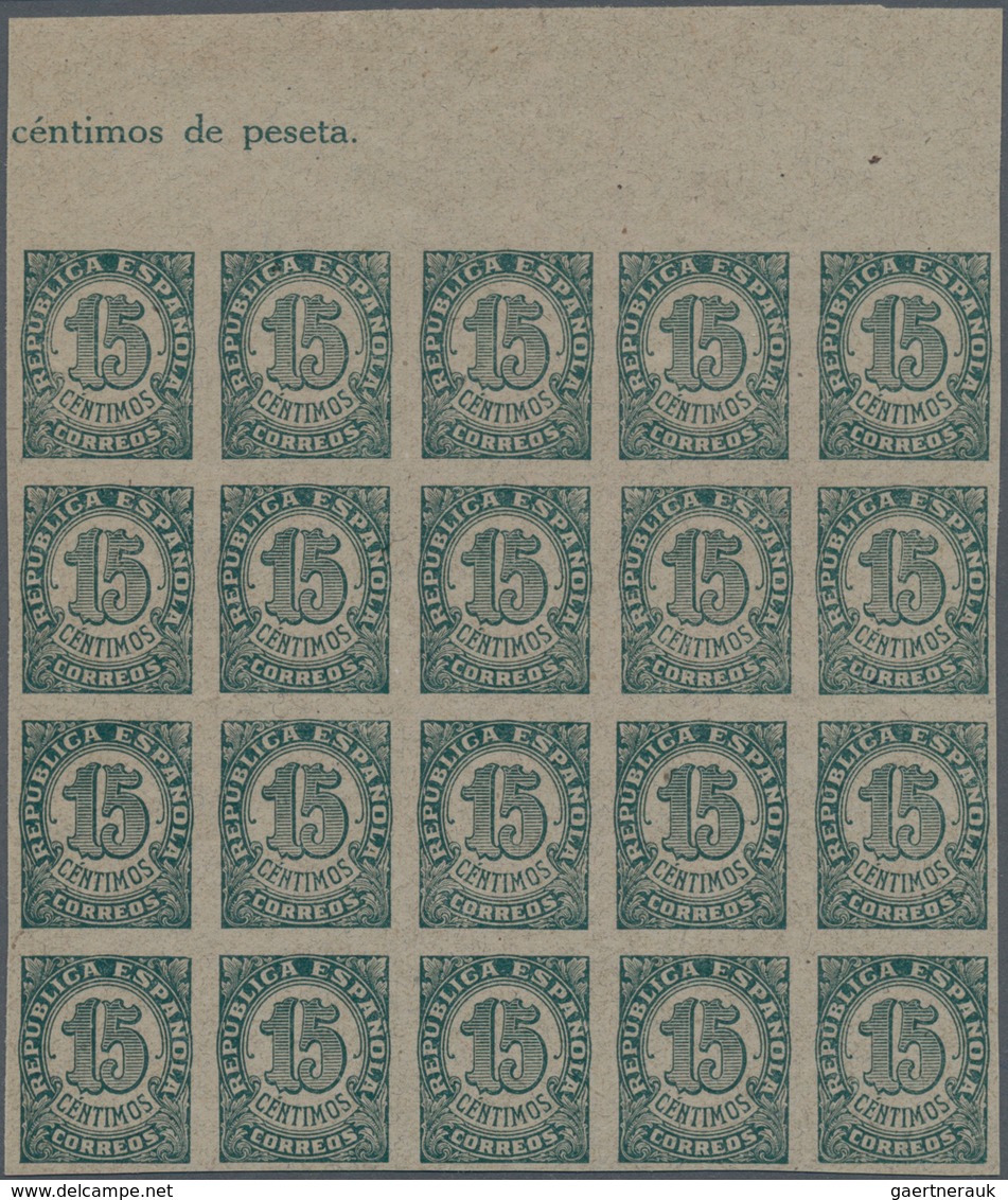 Spanien: 1938, Numeral Definitive 15c. Blue-green On Grey Paper (shades!) In A Lot With About 850 IM - Briefe U. Dokumente